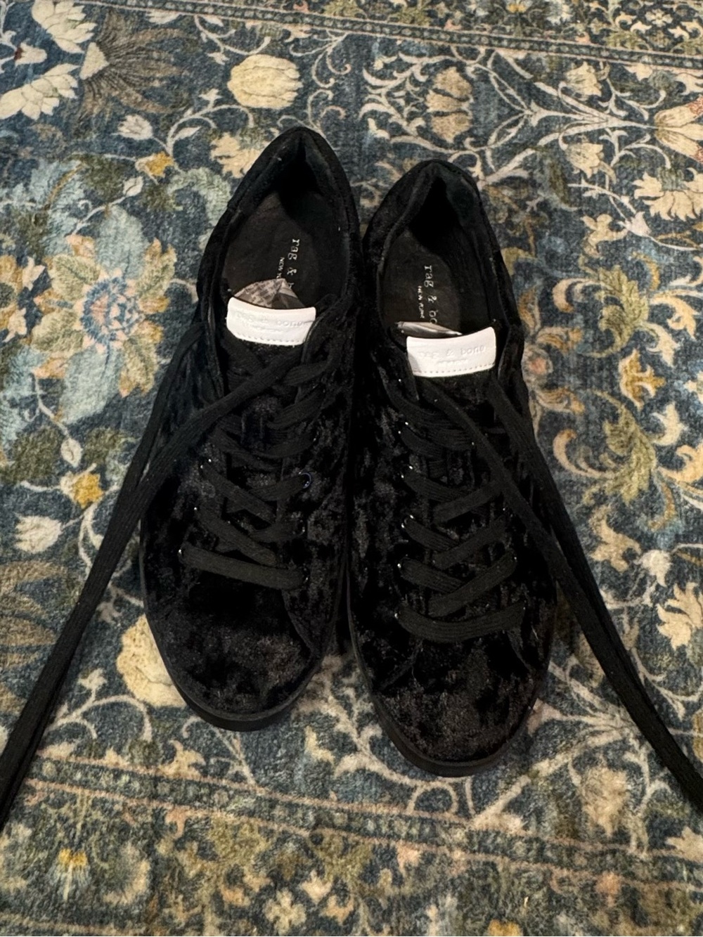 rag & bone Black Velvet Lace-Up Sneakers with White Tongue Label
